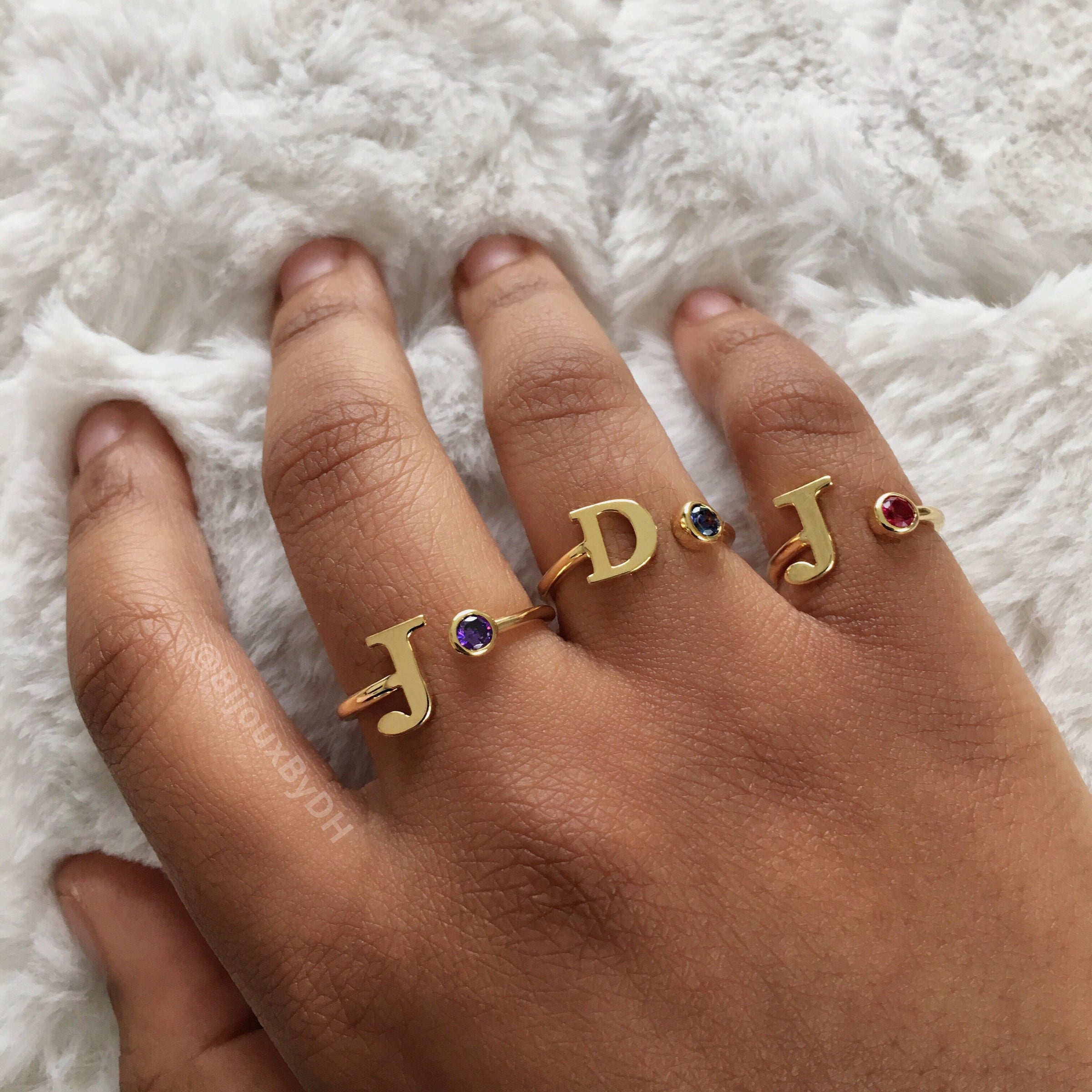 Birthstone Initial Ring Bijoux by Danielle Holmes